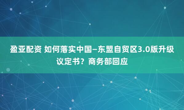 盈亚配资 如何落实中国—东盟自贸区3.0版升级议定书？商务部回应